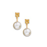 The Aurelia Earrings by Just Brilliant, crafted from 18-karat white gold weighing 14.80 grams, feature vibrant 1.5-carat citrines atop each side (totaling 3 carats) and luminous Akoya pearls suspended below, embodying timeless elegance and modern sophistication.