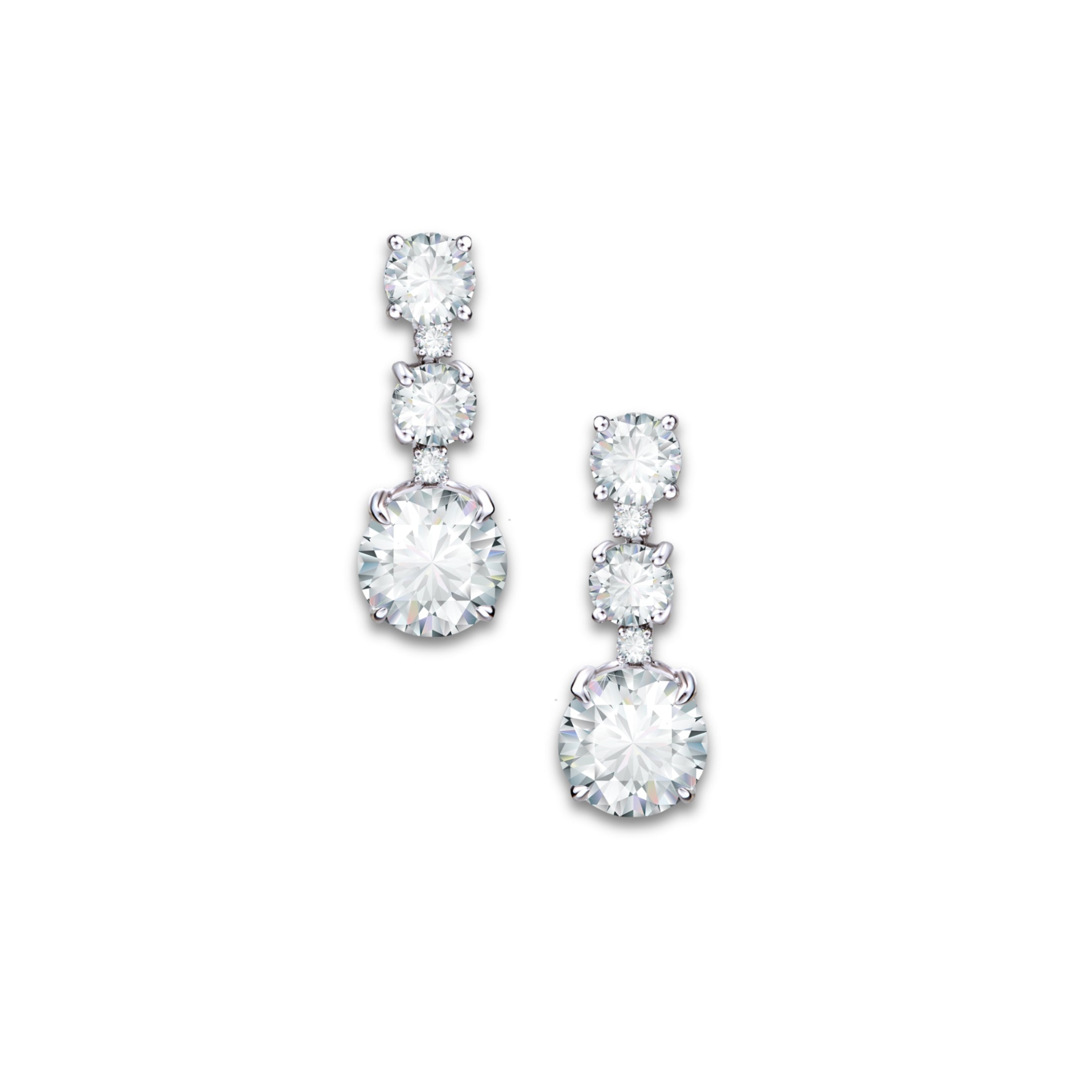 The Diamond Ladder Earrings by Just Brilliant – Crafted in 18-karat white gold, these earrings feature six solitaire diamonds totaling 6.30 carats. The graduated design, reminiscent of a ladder, offers a striking fusion of modern sophistication and timeless elegance, creating a brilliant ascent of light and sparkle.